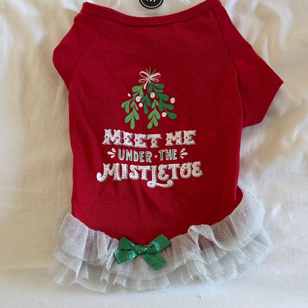 Red Dog Dress with Mistletoe Design